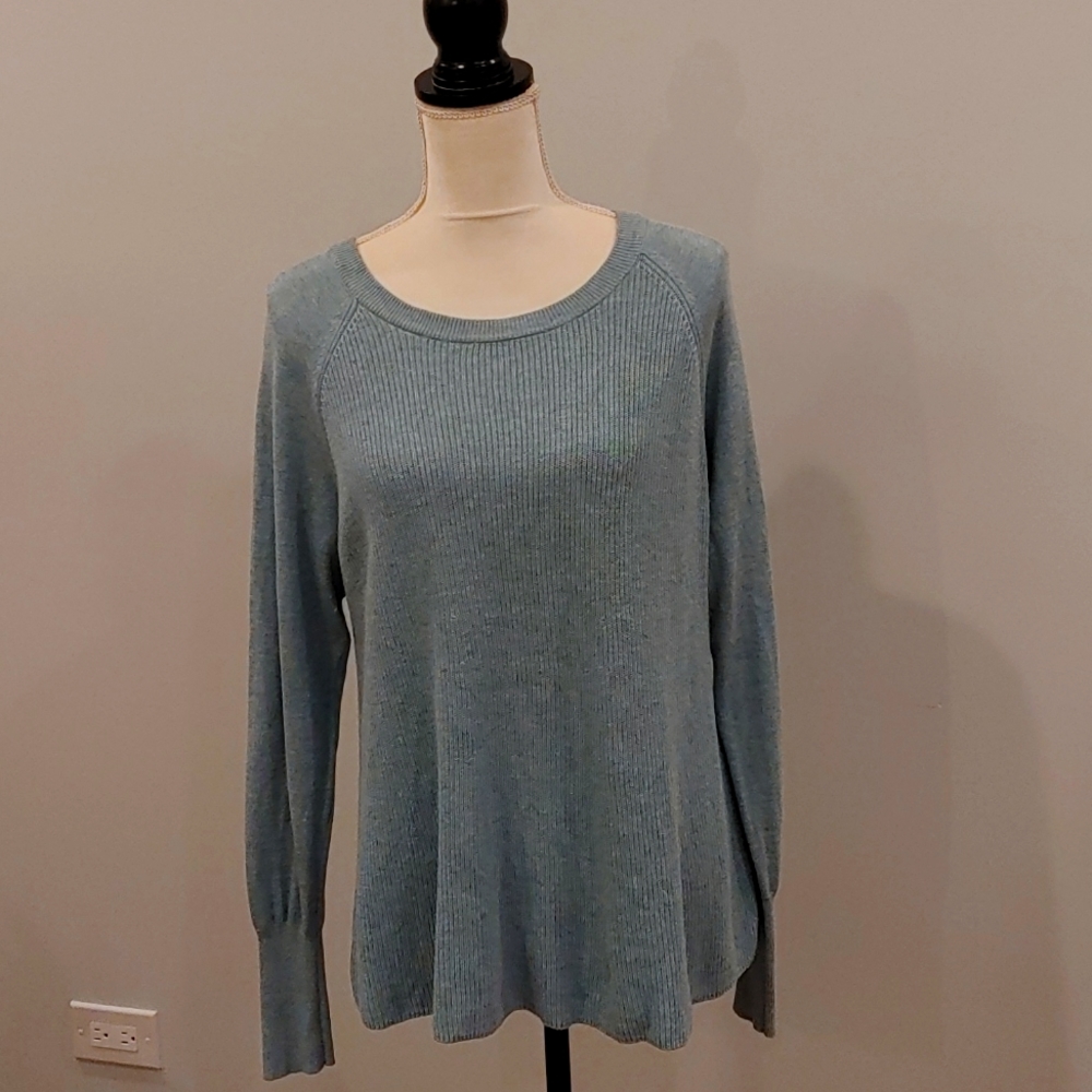 Cabi crew neck green/blue long sleeve sweater